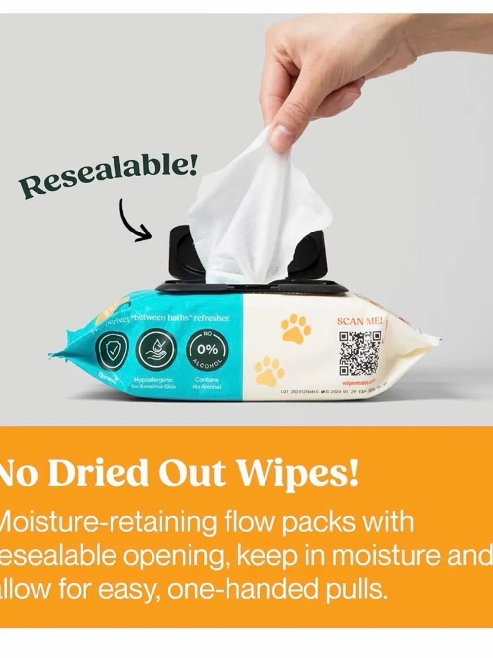 Wipemate Pet Wipes - Hypoallergenic No-Rinse Wipes 4 pack ( 400 wipes total)